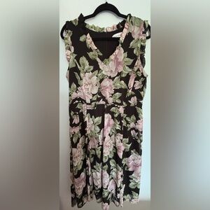 Emma & Michele Black Dress with Pink and Green Floral Accents